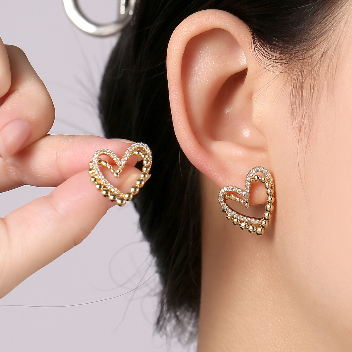 ZJE-164 Heart Shape Double Korean Earrings Elegant Fashion Jewellery, Stylish Accessory for Women - Image 2