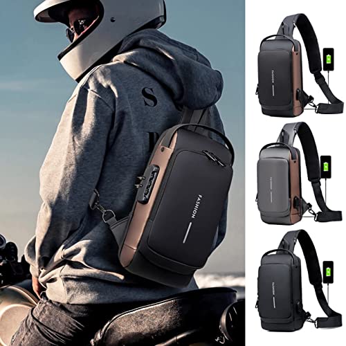 Fashion Men Sling Bag Pack with Lock Waterproof Anti-Theft Chest Bag with USB Charging Port Shoulder Bag Body Backpack with TSA Lock (Random Color) - Image 3