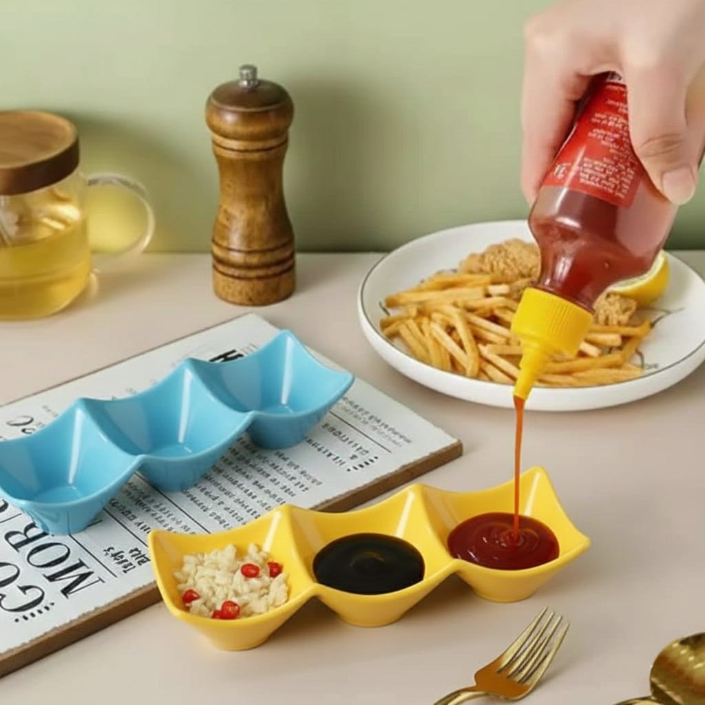 3 Grid Japanese Dip Sauce Tray Plastic Sauce Dish Multi Section Condiment Tray for Dips Snacks and Sushi (Random Color) - Image 3