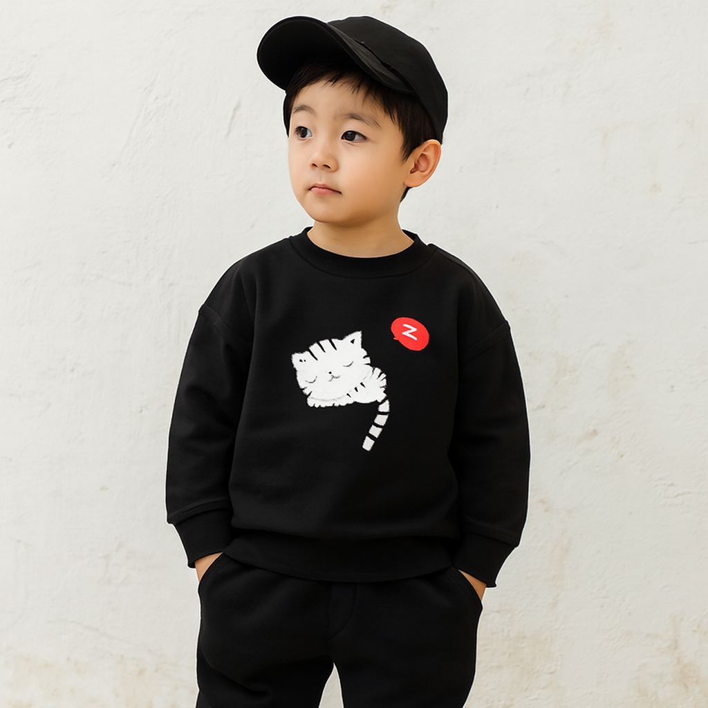 Black Cat Printed Kids Tracksuit - Image 4
