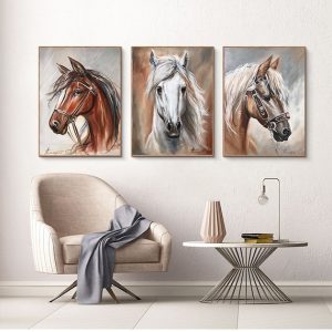 3 Pc Horse Wall Décor Photo Tiles | Elegant Design | Self?Adhesive Double Tape | Size 8x11 | Premium Finish