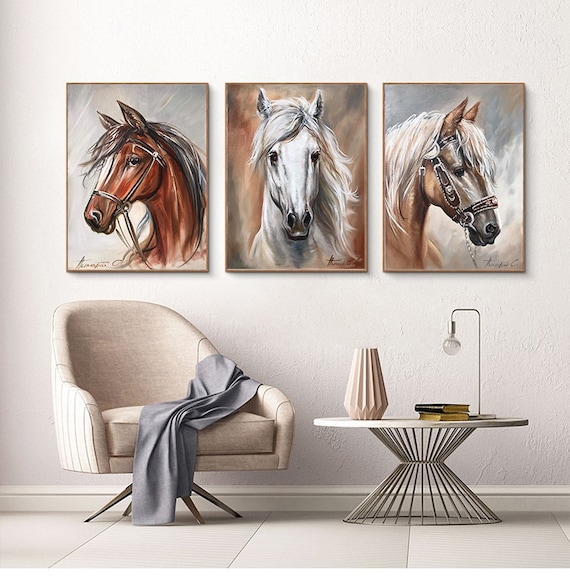 3 Pc Horse Wall Décor Photo Tiles | Elegant Design | Self?Adhesive Double Tape | Size 8x11 | Premium Finish