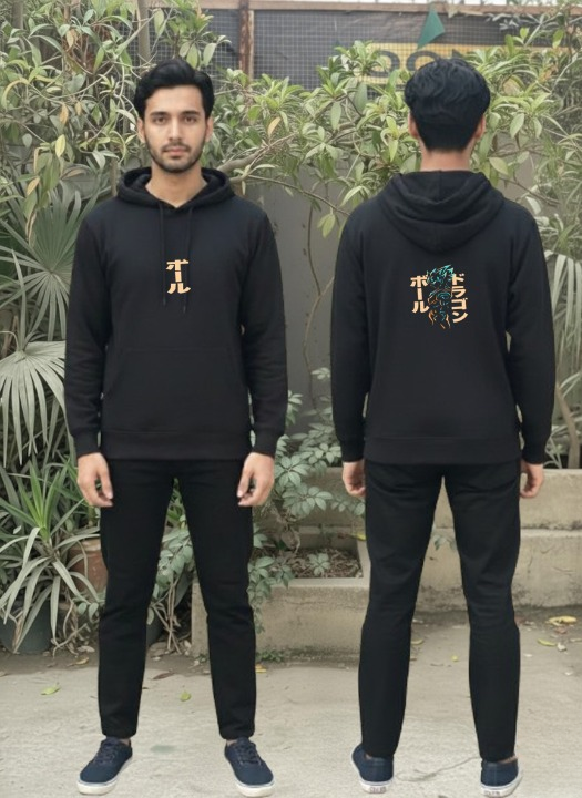Premium Urban Streetwear Anime Edition: Heavyweight Graphic Hoodie Set with Japanese Calligraphy Detailing - Image 2