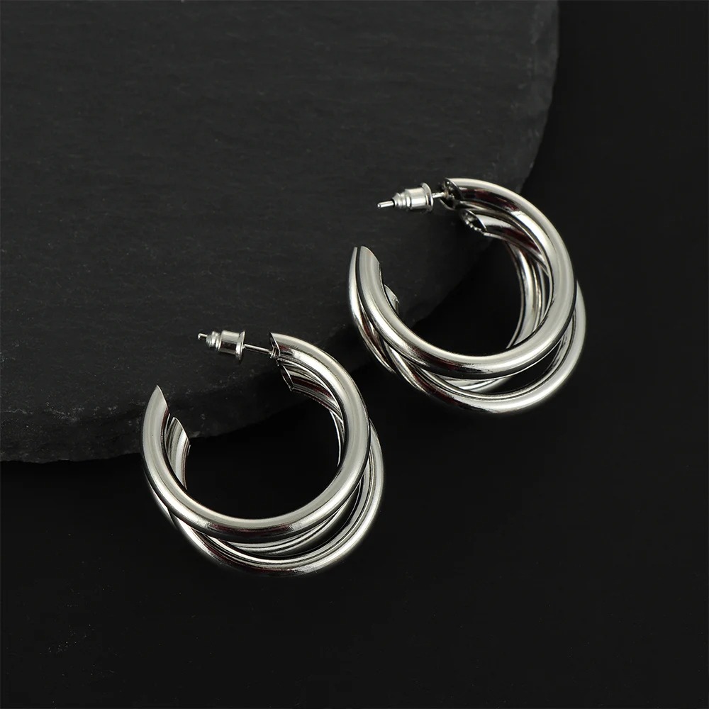 Punk Oval Hoop Earrings Metallic Geometric Ear Buckle Minimalist Style U-shaped Daily Life Earring Accessories For Women Round Piercing Jewelry Gift - Image 2