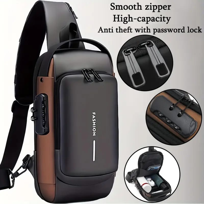 Fashion Men Sling Bag Pack with Lock Waterproof Anti-Theft Chest Bag with USB Charging Port Shoulder Bag Body Backpack with TSA Lock (Random Color) - Image 2