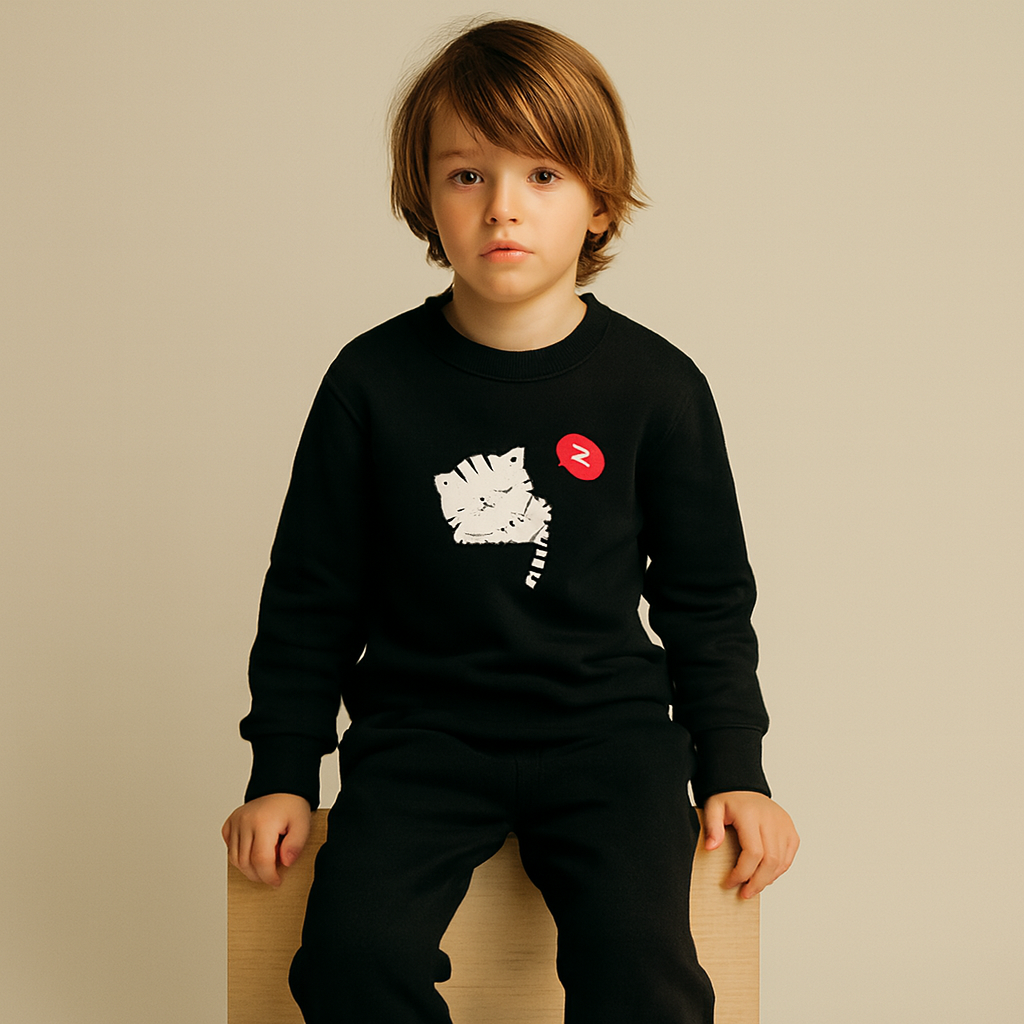 Black Cat Printed Kids Tracksuit - Image 3
