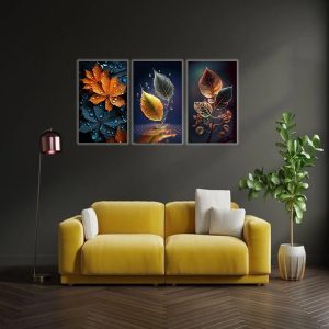 3-Piece Autumn Leaf Wall Art Frames  Decorative 8x11 Inch Modern Home Decor Set with Double Tape for Easy Wall Mounting