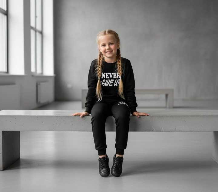 Kids Never Give Up Printed Black & Black Tracksuit Set - Image 2