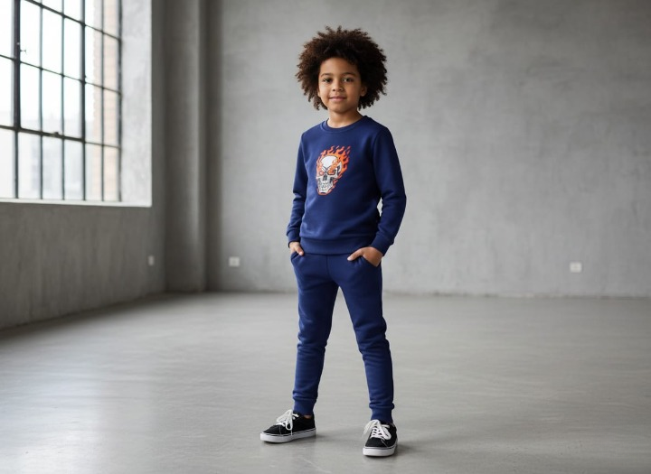 Kids Navy Blue Ghost Skull Printed Tracksuit Set | FOR BABY AND KIDS