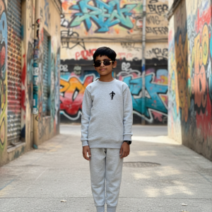 Boys Grey Tech Crew Neck Sweater  Soft Cotton Blend Sweatshirt