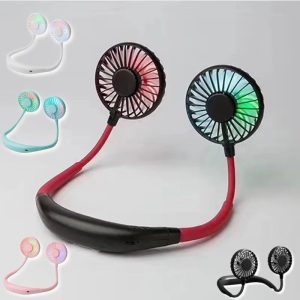 Lazy Portable Silent Neck Fan Wearable Rechargeable Dual Fan with LED Light & 3-Speed Control (Random Color)