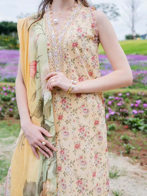 Izel Chikankari Embroidered Digital Printed Lawn 3 Piece Unstitched Suit - Image 3