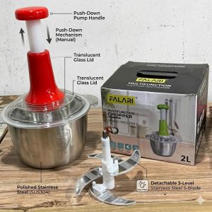 Large 2L Bowl Effortless Vegetable Chopper & Meat Mincer  Manual Hand-Press Food Processor for Fruits, Herbs, Garlic, and Onions (Random Color)