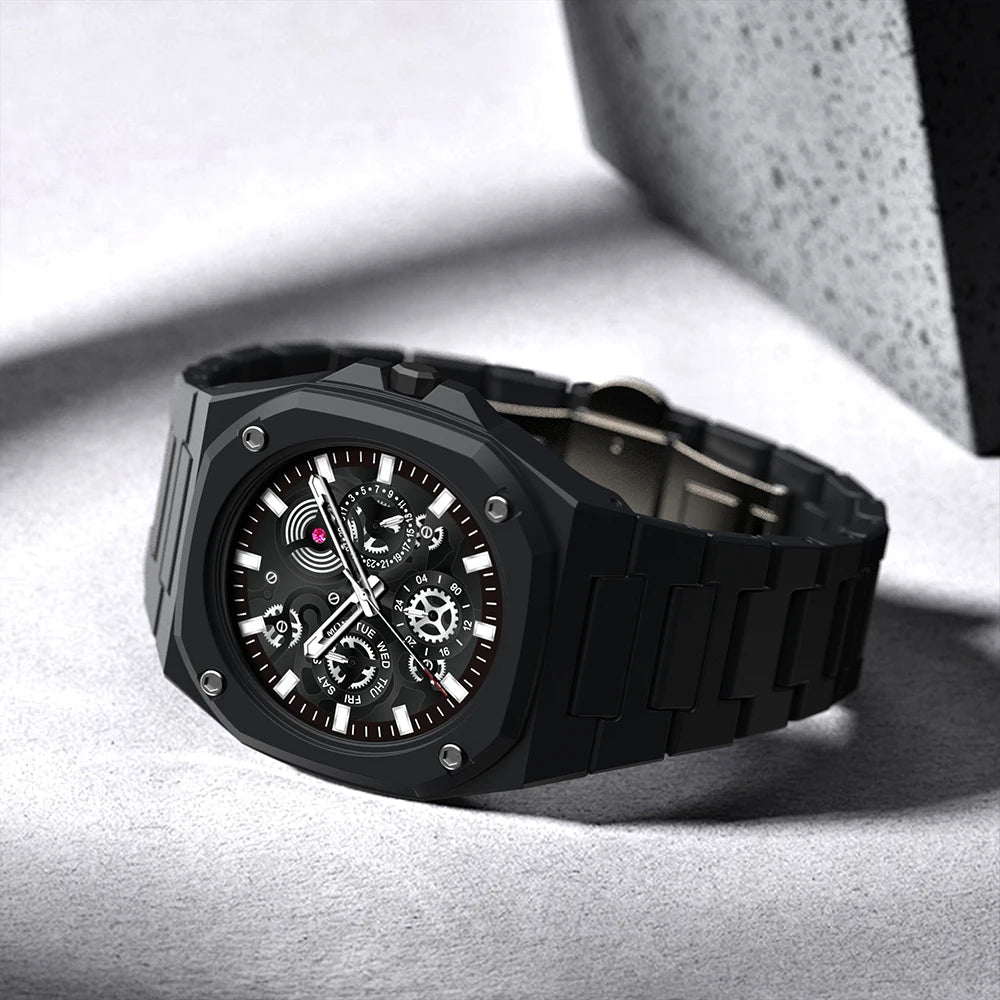 Premium Black Stainless Steel Waterproof Mens Watch Luxury Multi-Dial Design (With Box) - Image 2