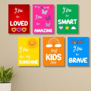 Set of 6 Kids' Motivational Wall Art Frames  8x11 MDF with Sticky Backing