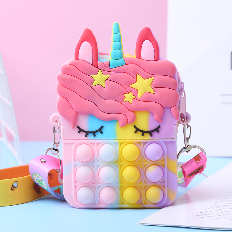 Small Sleepy Unicorn Star Pop Fidget Bag With Long Ribbon Strap Silicone Multi Purpose Storage Accessory (Random Color) - Image 3