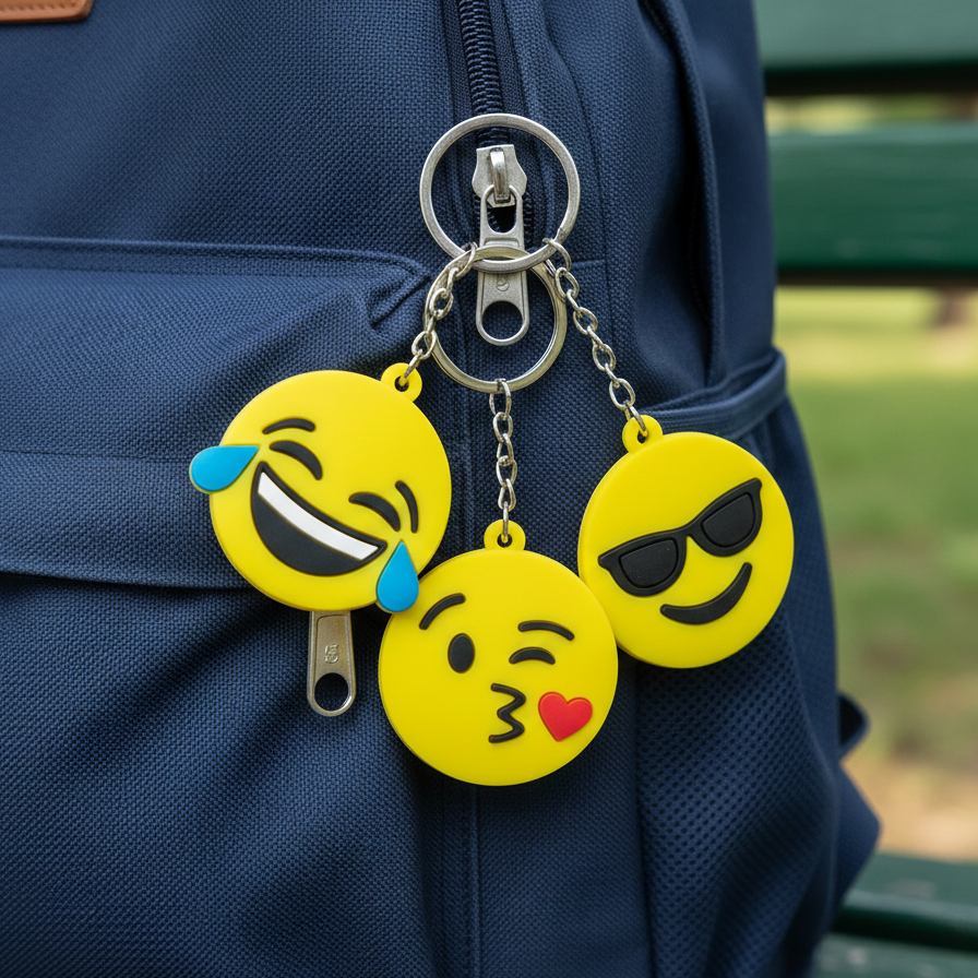 Pack of 3 Assorted Round Emoji Reaction Keychains Plastic Smiley Face Charms (Random Designs) - Image 2
