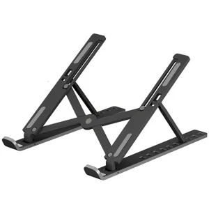 Metal Body Laptop Stand | Creative Folding Storage Bracket | Adjustable Portable Durable | 24×4.5cm Folded / 24×16.5cm Opened