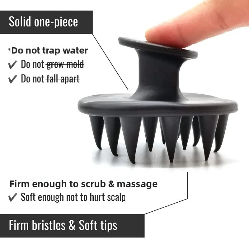 Head Cleansing & Scalp Massage Brush Soft Bristles for Wet & Dry Use (Black color) - Image 2