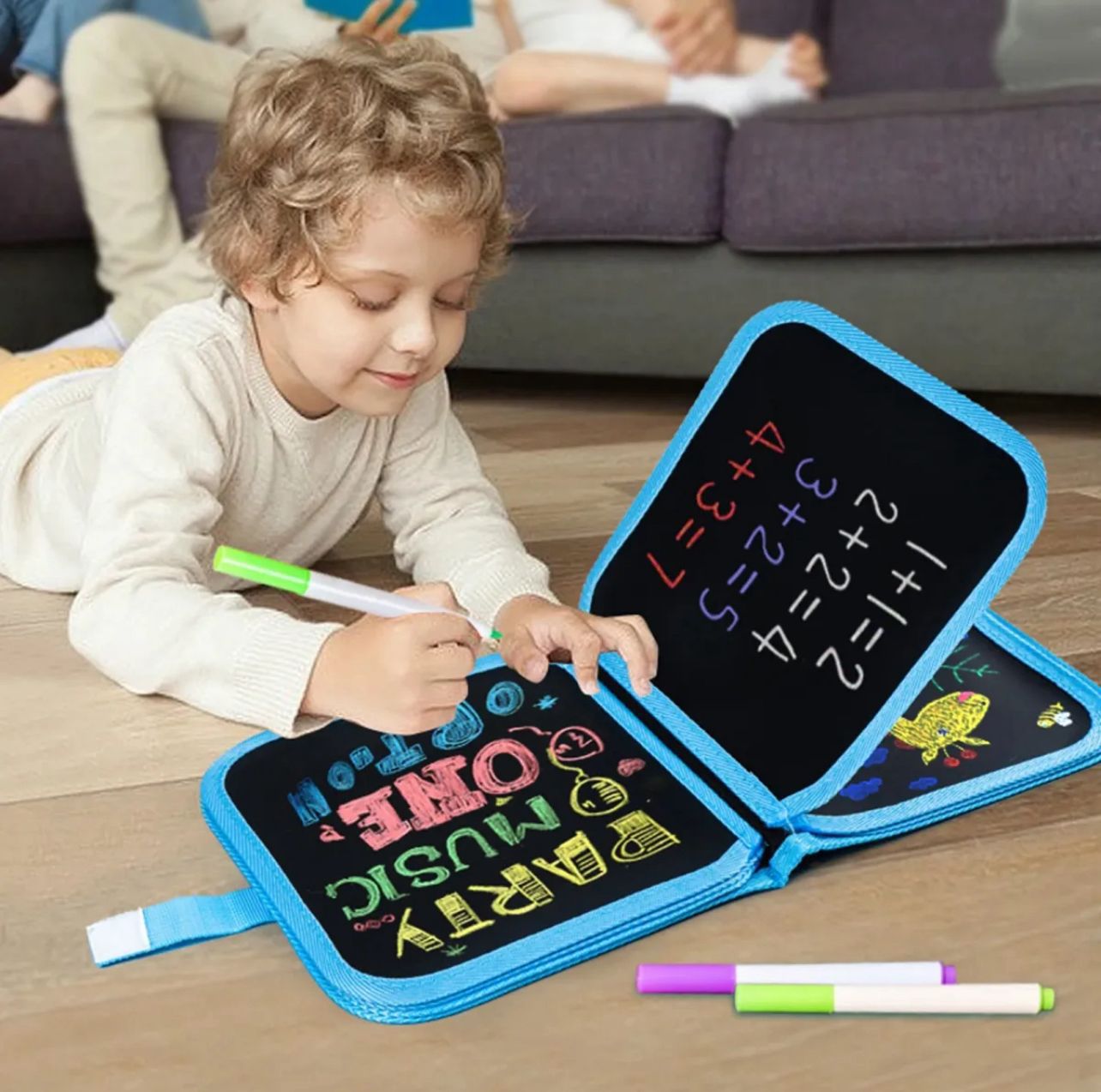 Erasable & Reusable Doodle Magic Blackboard Book with 3 Color Markers Kids Drawing & Learning Activity Book (Random Color)