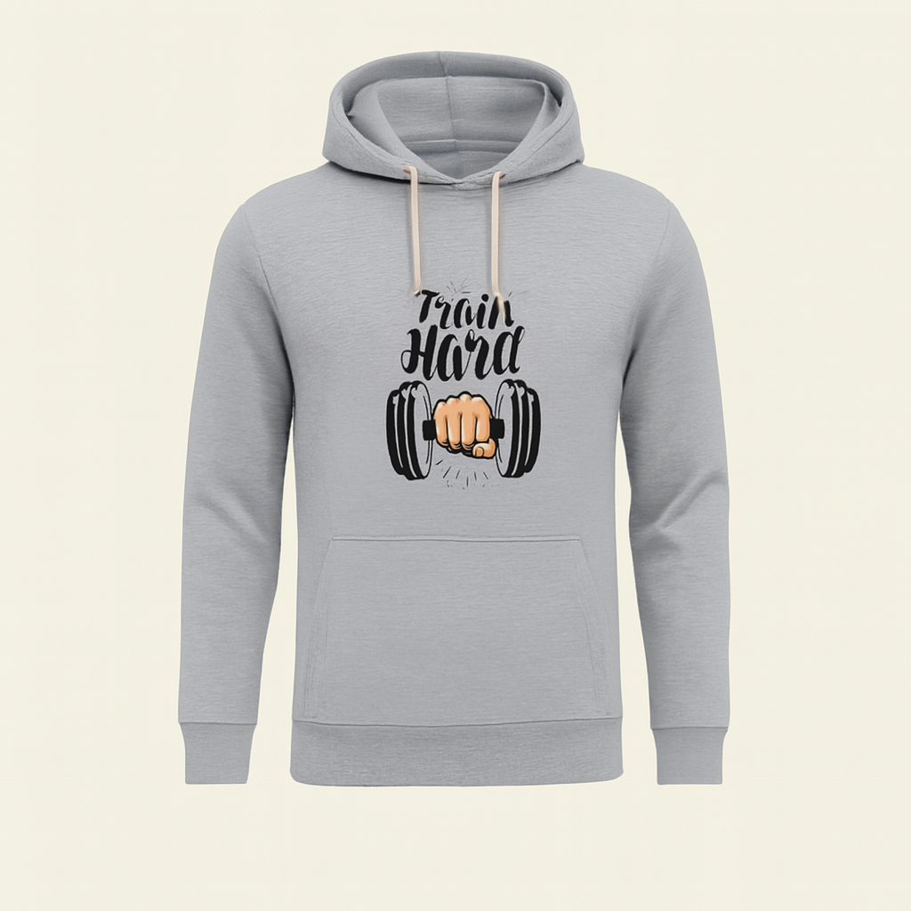 Train Hard Grey Hoodie for Men & Boys Premium Summer Collection