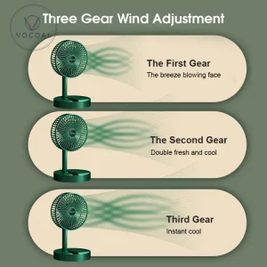 Folding Telescopic Floor Fan 3 Gears Summer Silent Desktop Retractable Fan for Office Bedroom School USB Rechargeable Ventilator