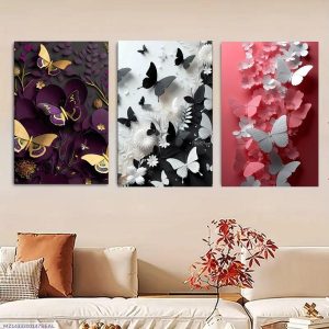 Set of 3 Butterfly Wall Frames  Wooden Decorative Art with Double Tape for Easy Mounting