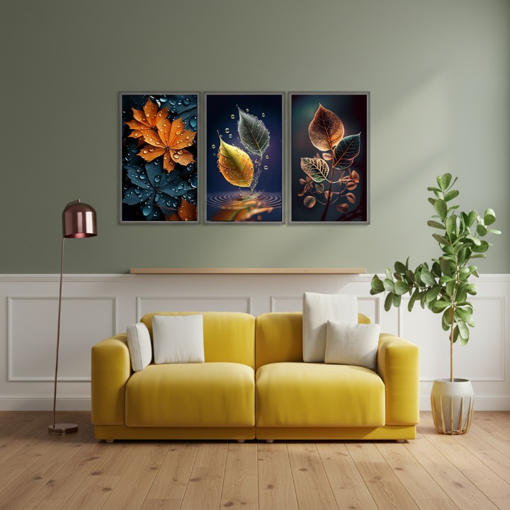 3-Piece Autumn Leaf Wall Art Frames Decorative 8x11 Inch Modern Home Decor Set with Double Tape for Easy Wall Mounting - Image 2