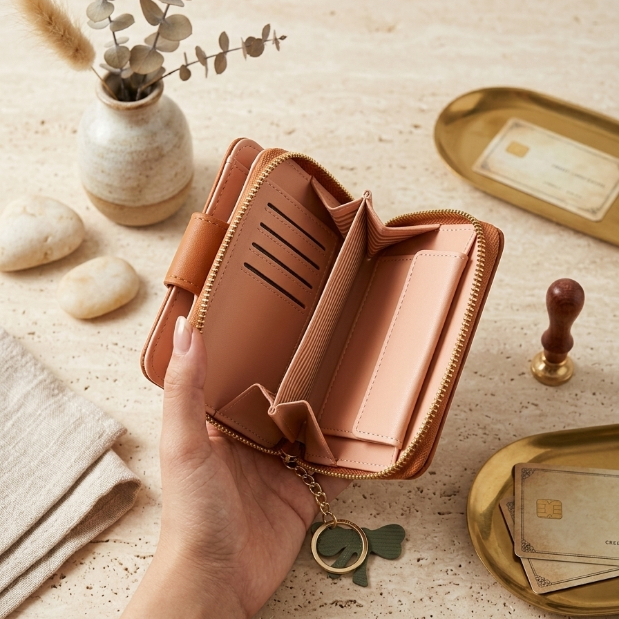 Stylish Compact Check Pattern PU Leather Wallet with Metal Button Closure - Image 5