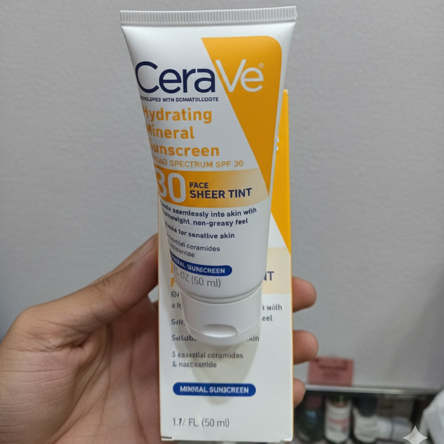 CeraVe Hydrating Mineral Sunscreen SPF 50 | Broad Spectrum UV Protection with Hyaluronic Acid & Ceramides 50ml - Image 2