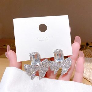 ZJE-165 Sparkling Bow Shape Zircon Korean Earrings  Elegant Fashion Jewellery, Stylish Accessory for Women