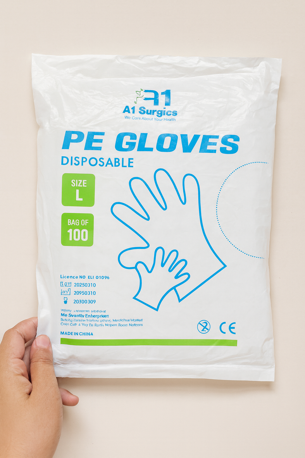 A1 Plastic Disposable Gloves Size Standard Large 100 PCs Box - Image 2