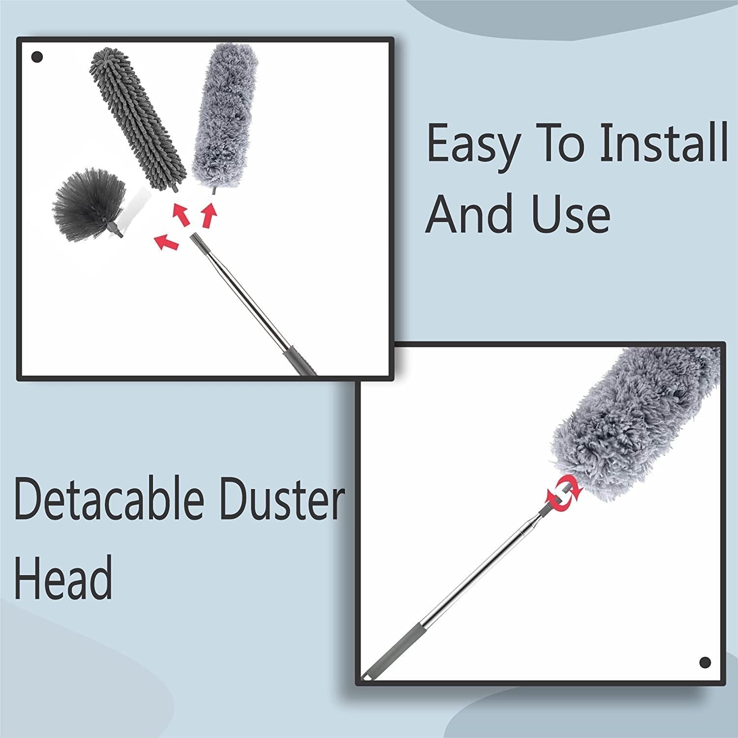 Extendable Microfiber Duster Feather Duster With Extra Long Pole Bendable Washable Head For Ceiling Fans Cars Blinds Cobweb ~ 2.25 Meter - Image 3