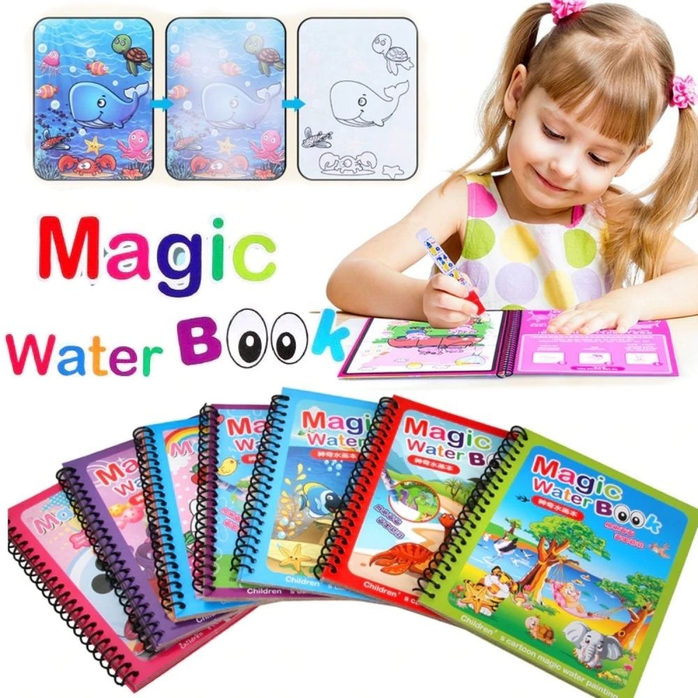 Magic Water Book Painting 5 Pages Drawing Coloring Book With Magic Water Pen ( Random Design ) - Image 2