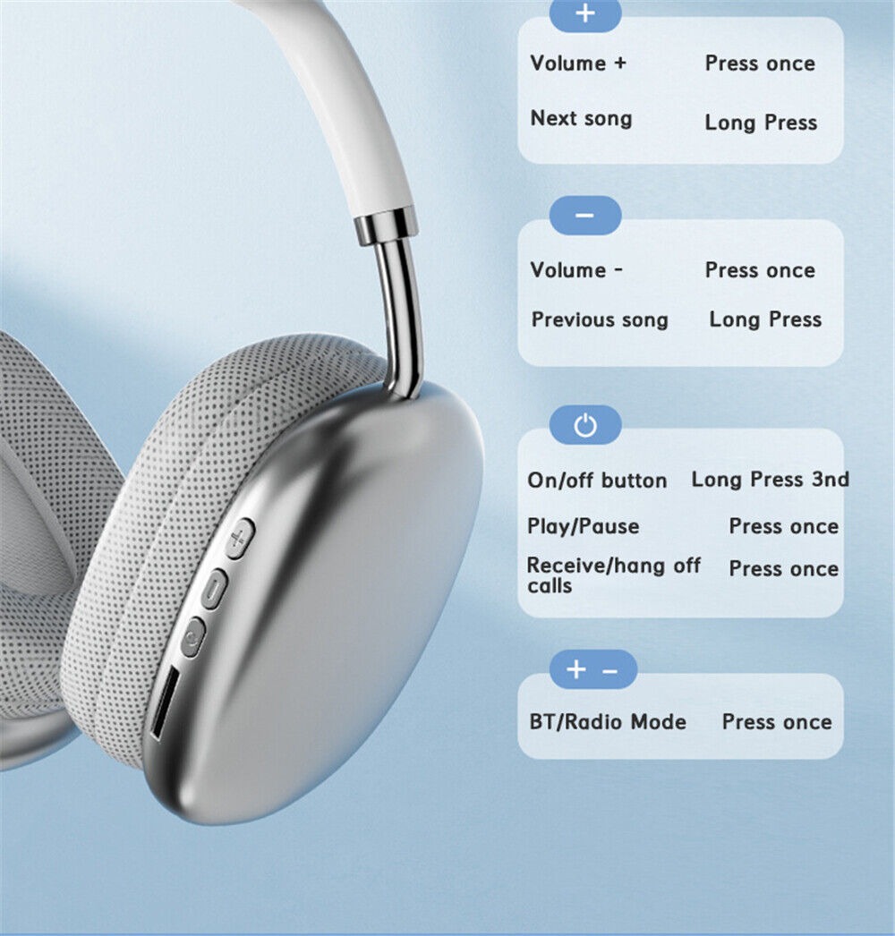 P9 Wireless Bluetooth Headphones Fidelity Stereo Sound with Foldable Design, Soft Cushion Comfort, and Multi-Mode Playback ( Mix Color) - Image 2
