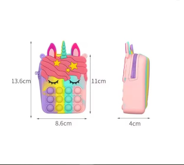 Small Sleepy Unicorn Star Pop Fidget Bag With Long Ribbon Strap Silicone Multi Purpose Storage Accessory (Random Color) - Image 4