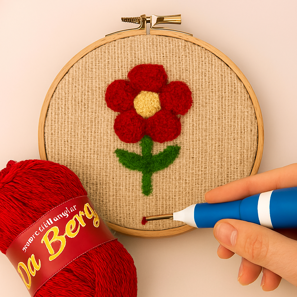 3D Embroidery Punch Needle Kit with 10 Inch Wooden Hoop, Jute Cloth (20x36 inch), Thread, Scissors & Tools Complete Handcraft Embroidery Set (Maroon Yarn) - Image 2