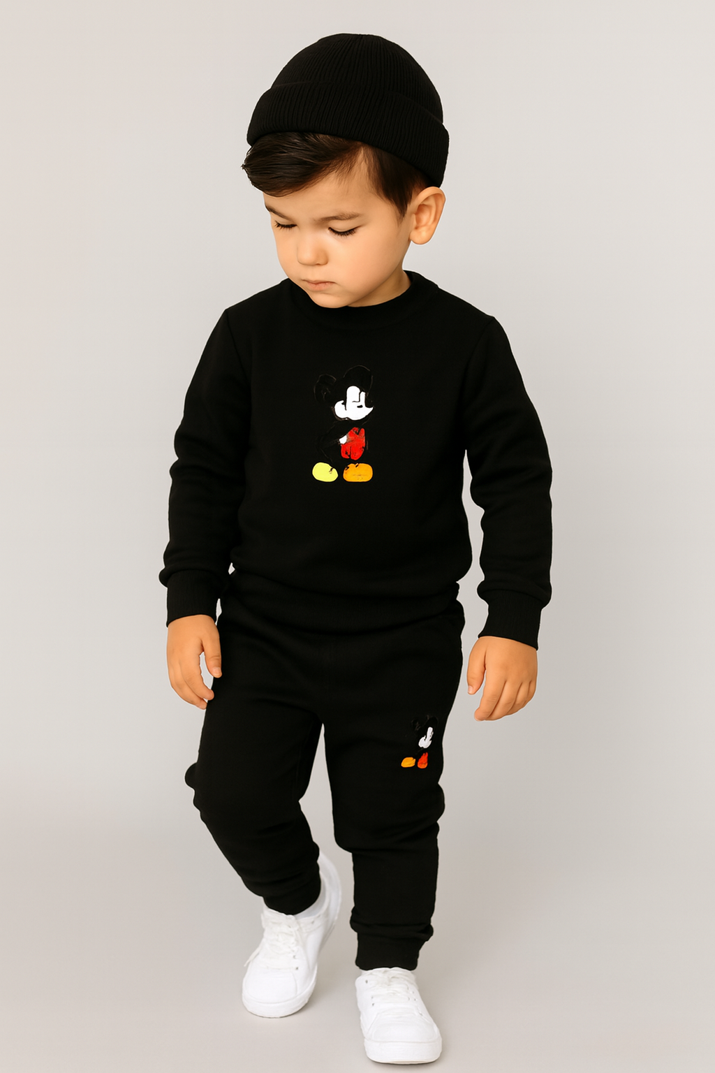 Black Mickey Mouse Printed Kids Tracksuit