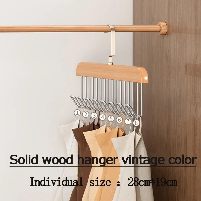 8 Hooks Multi-function Wooden Caps, Belts, Tie Hanger Strong No Trace Storage Rack