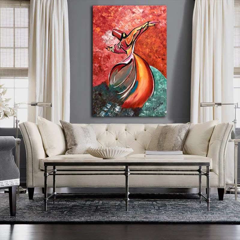 Rumi Whirling Dervish Sufi Painting Canvas Wall Art With Double Tape | 12x16 Inches