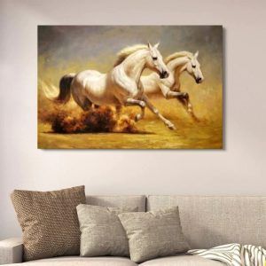 Galloping White Horses Wall Decor | Wooden Art Frame 12x16 Inches