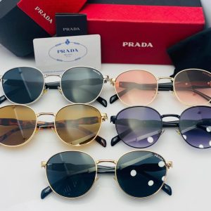 Prada Round Metal Frame Sunglasses For Men And Women With Stylish Tinted Lenses