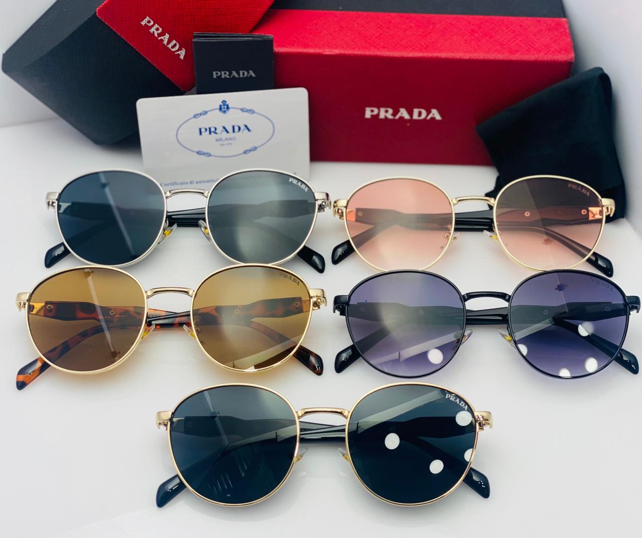 Prada Round Metal Frame Sunglasses For Men And Women With Stylish Tinted Lenses