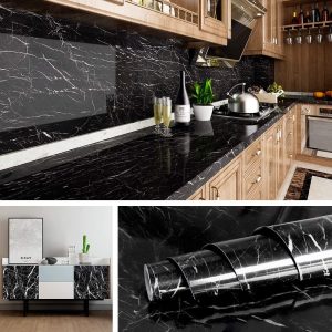 Self Adhesive Black Marble Sheet For Kitchen Waterproof, Heat And Oil Resistant Wallpap er For Countertops, Cabinets, And Furniture(60x200)
