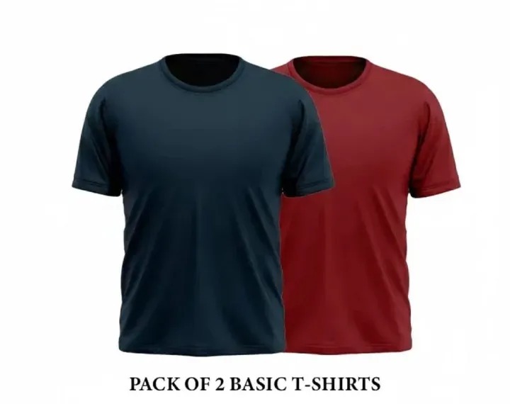 Pack of 2 Premium Half Sleeves Round Neck Plain Color T-Shirts for Men & Boys Soft Comfortable Fabric