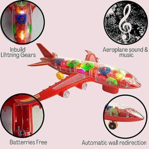 New Trending Transparent Gear Plane Toy  Light Mode, Music, Bump-and-Go Action, 45×46 cm, Battery Operated, for Kids Ages 3 and Up