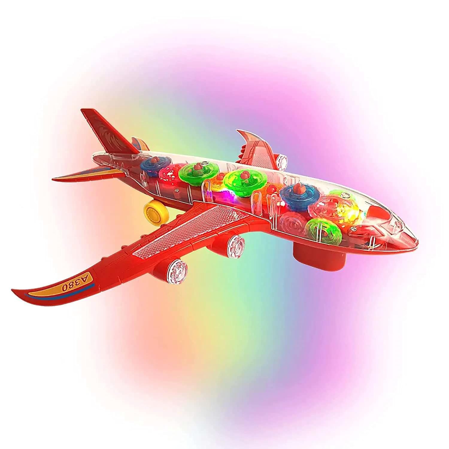 New Trending Transparent Gear Plane Toy Light Mode, Music, Bump-and-Go Action, 45×46 cm, Battery Operated, for Kids Ages 3 and Up - Image 5