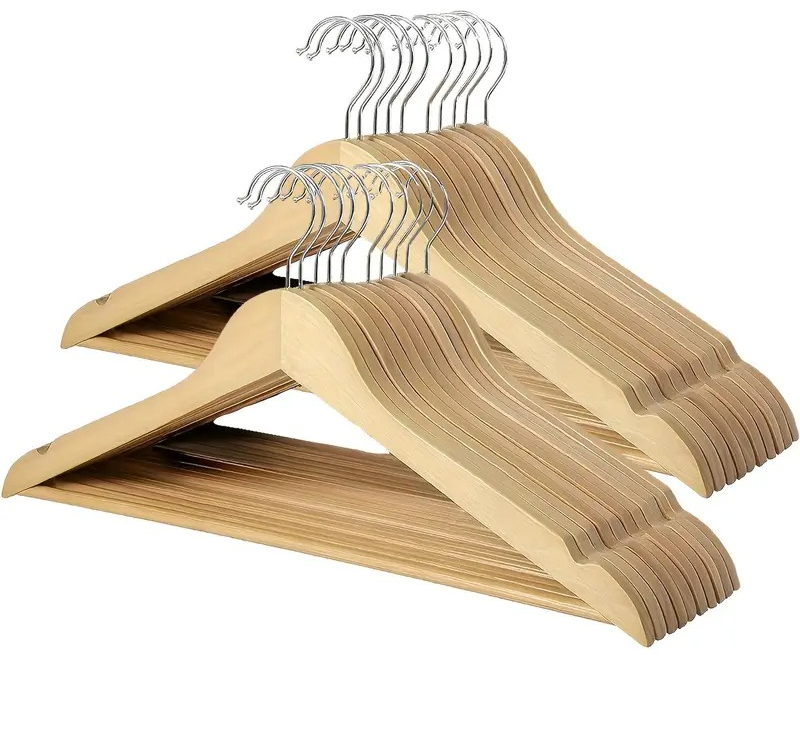 Premium Wooden Hangers Pack of 20 Durable Slim Hangers with Pants Bar Smooth Finish for Closet Organization (Brown & Light Wood) (With Box) - Image 2