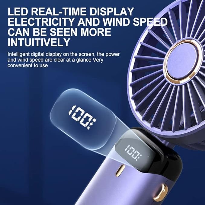 LED Digital Display Rechargeable Fan with USB Cable Portable Mini Cooling Fan with Adjustable Speed, Battery Indicator & Easy Charging (random color)