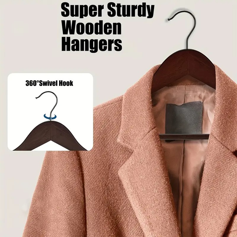 Premium Wooden Hangers Pack of 20 Durable Slim Hangers with Pants Bar Smooth Finish for Closet Organization (Brown & Light Wood) (With Box) - Image 4